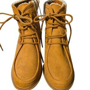 Women's 7.5 Brown Cuffed  Insulated Wedge Heel Combat Boots Shoes 7 1/2